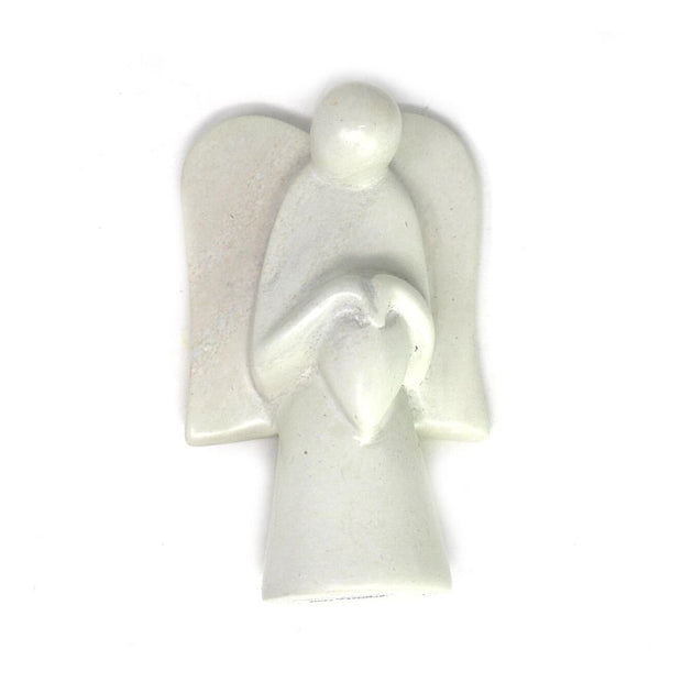 Soapstone Angel Sculpture Holding Heart