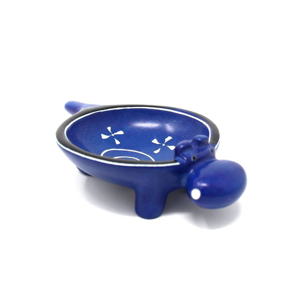 Hand-carved 5-inch Soapstone Hippo Bowl - Dark Blue