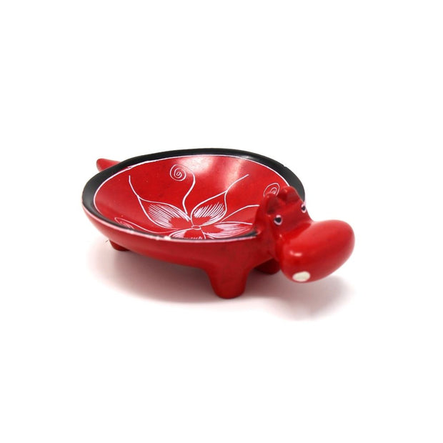 Hand-carved 5-inch Soapstone Hippo Bowl - Red