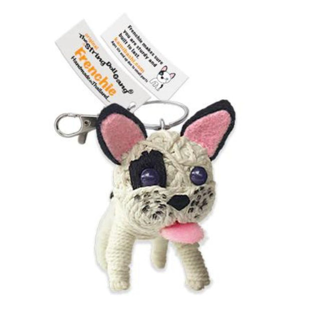 Kamibashi String Doll Keychain - Frenchie the dog white with tags