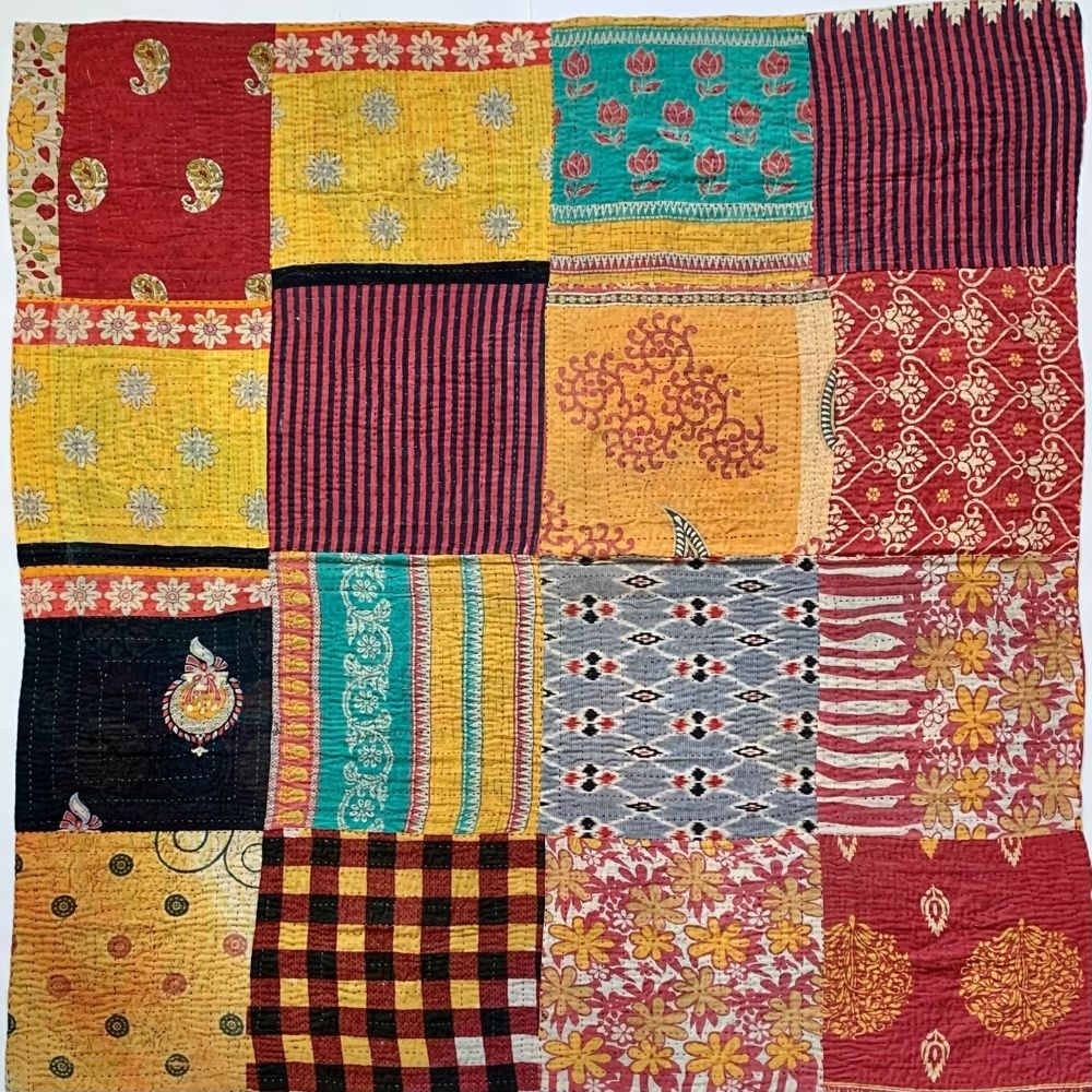 Kantha Reversible Quilted Sari Throw No. 12 Zee Bee Market LLC