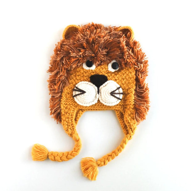 Kids Hand-knit Lion Hat flat