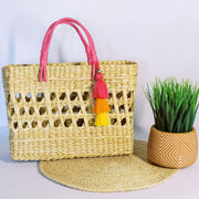Kingston Hand Woven Rattan Tote With Jute Handles styled