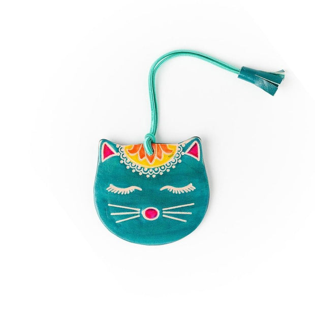 Embossed Leather Kitty Luggage Tag