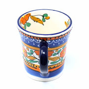 Handmade Pottery Flared Orange Flower Coffee Mug handle detail