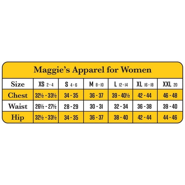 Maggie's Organics Apparel for Women Size Chart