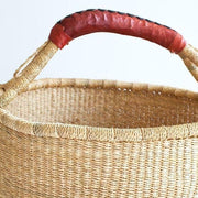 Bolga Medium Round Natural Basket with Leather Handle detail