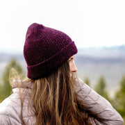 Pure Alpaca Yarn Milkshake Hand-knit Hat - Wine on female model