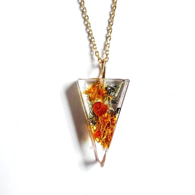 Resin Triangle Pendant Necklace with Moss and Lichen