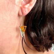 Resin Triangle Earrings with Moss and Lichen on model