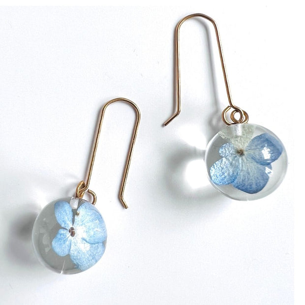 Resin Sphere Earrings with Hydrangea Flowers