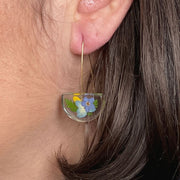 Resin Half Moon Earrings with Forget-me-not Flowers on model