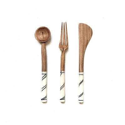 8-inch Olive Wood and Bone Cutlery Set