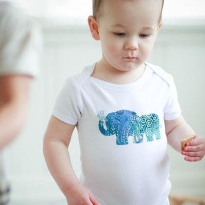 Onesie with Batik Applique - Mama and Baby Elephants by Forai St. Louis