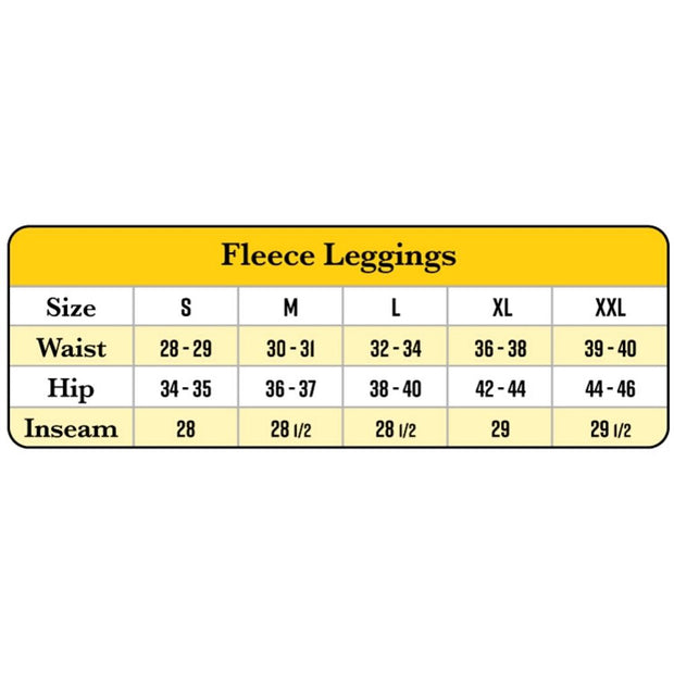 Organic Cotton Fleece Ankle Leggings size chart
