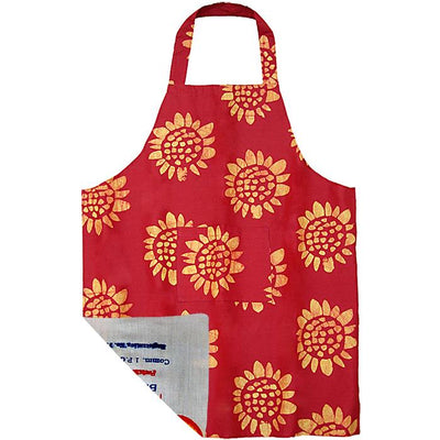 Global Mamas Printed Batik Fabric Reversible Apron - Sunflower Red