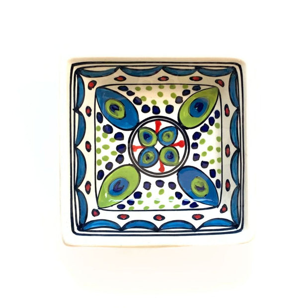 Peacock Hand-painted Small Square Ceramic Bowl