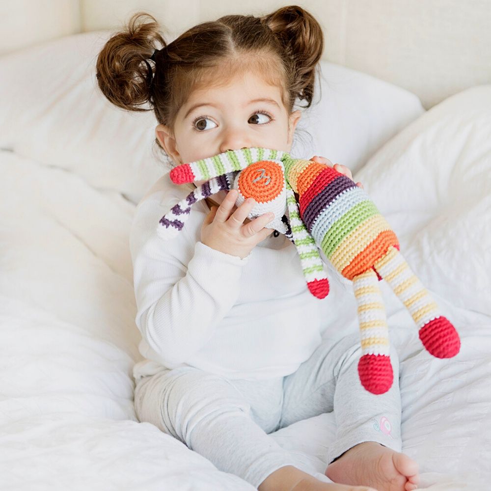 Pebble Bunny Rattle Toy - Rainbow – Zee Bee Market LLC