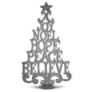 Recycled Metal Christmas Tree Decor with Inspirational Words