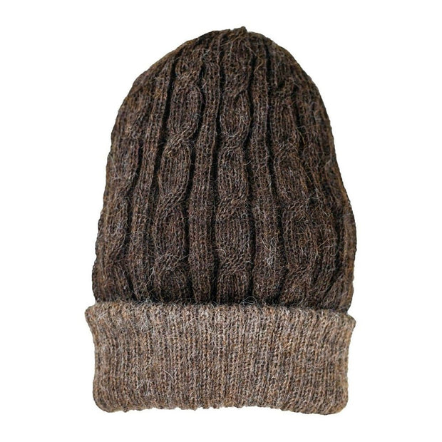 Reversible Hand-knit Cable Hat - Brown