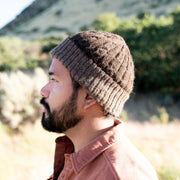 Reversible Hand-knit Cable Hat - Brown on male model