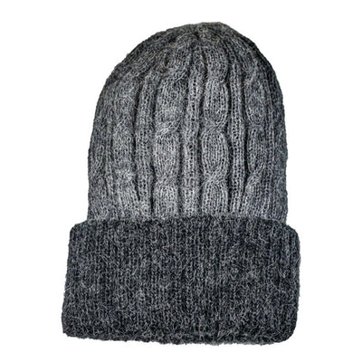 Alpaca Blend Reversible Hand-knit Cable Hat - Charcoal