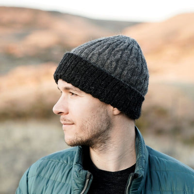 Alpaca Blend Reversible Hand-knit Cable Hat - Charcoal model
