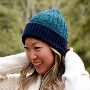 Alpaca Blend Reversible Hand-knit Cable Hat - Jade model
