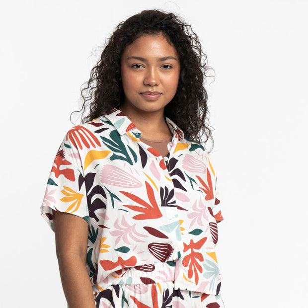 Ridley EcoVero Viscose Printed Camp Shirt Groovy Palms front view