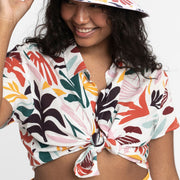 Ridley EcoVero Viscose Printed Camp Shirt Groovy Palms tied in front