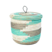 Aqua Silver White Lidded Storage Basket 