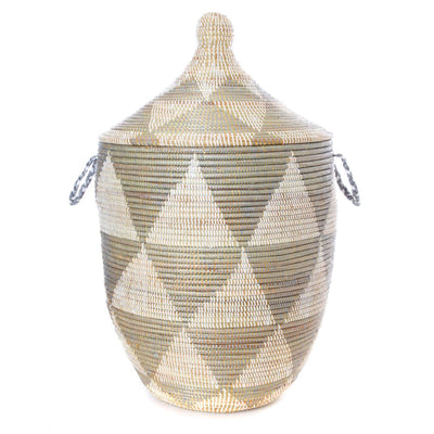 Large Silver Triangle Lidded Hamper Basket