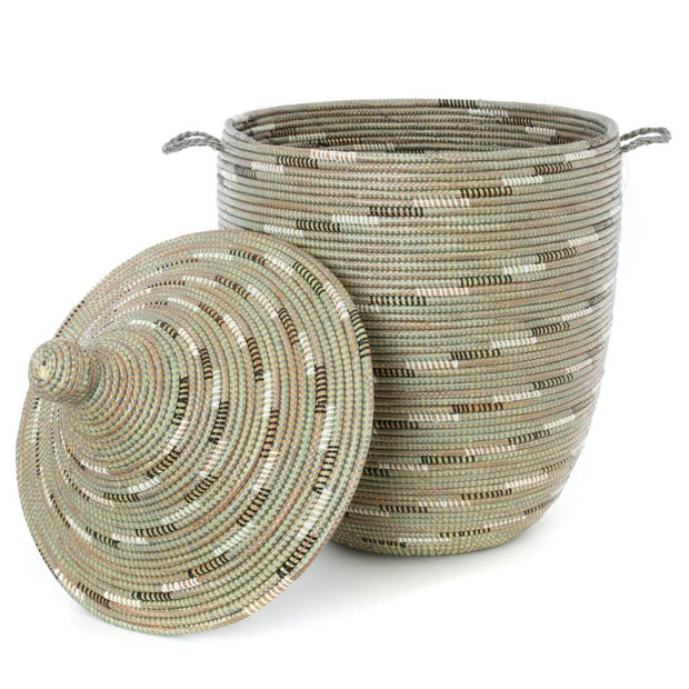 Large Silver Swirl Lidded Hamper Basket shown with lid removed