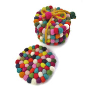 Fair Trade Set of Four Rainbow Felted Ball Coasters