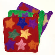 Handmade and Fair Trade Colorful Felt Wool Potholder - Stars