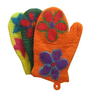 Colorful Felted Wool Oven Mitts - Flowers