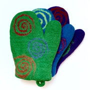 Colorful Felted Wool Oven Mitts - Spirals