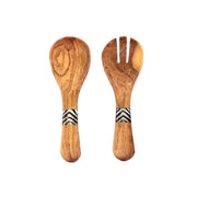8-inch Small Olive Wood Serving Set with Batik Bone Inlay