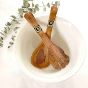 8-inch Small Olive Wood Serving Set with Batik Bone Inlay lifestyle
