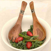 8-inch Small Olive Wood Serving Set with Batik Bone Inlay lifestyle