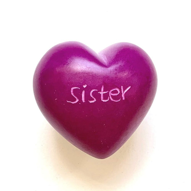 Small Word Soapstone Heart - Pink Collection Sister