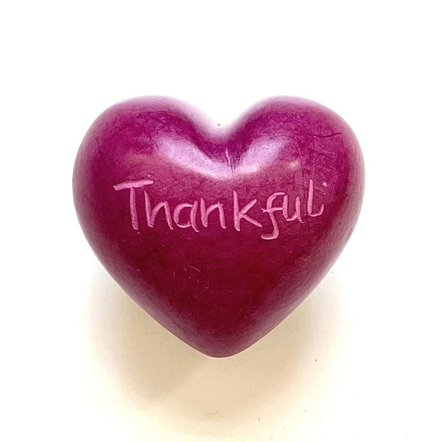 Small Word Soapstone Heart - Pink Collection Thankful