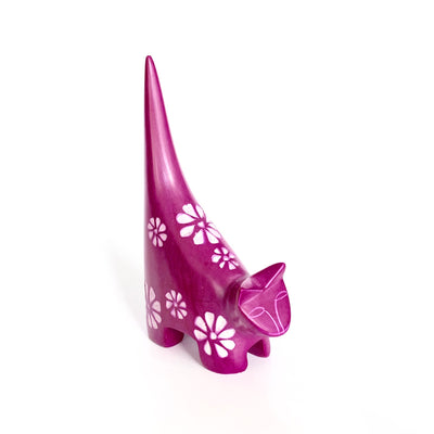 Soapstone Tails Up Cat Sculpture - pink