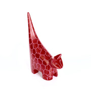 Soapstone Tails Up Cat Sculpture - red