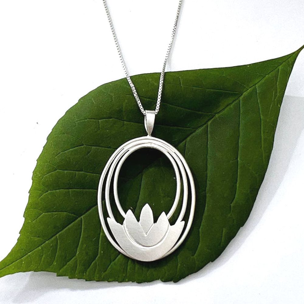 Lotus Flower Sterling Silver Pendant Necklace Zee Bee Market LLC