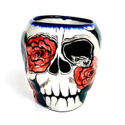 Hand-painted Sugar Skull Ceramic Mug - Red Roses