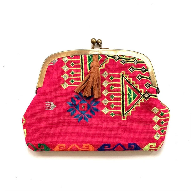 Suzani Textile and Suede Kisslock Wallet B