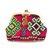 Suzani Textile and Suede Kisslock Wallet H