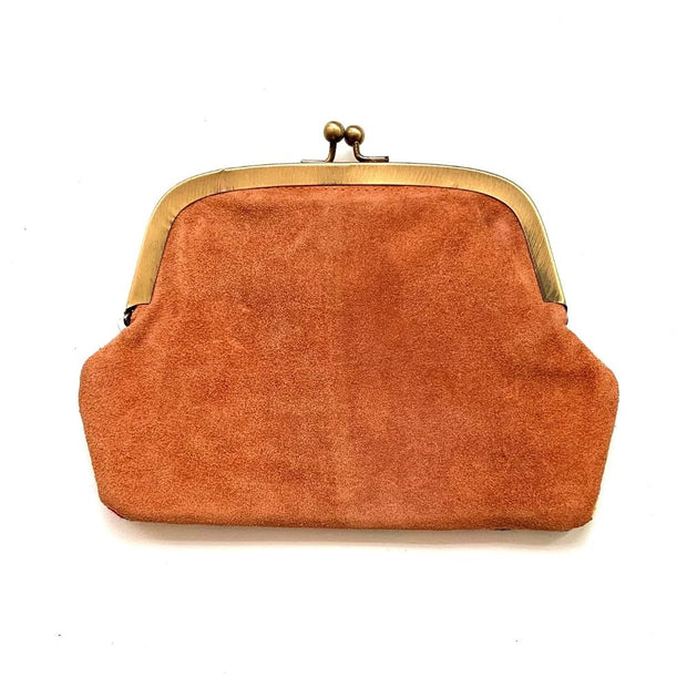 Suzani Textile and Suede Kisslock Wallet back view