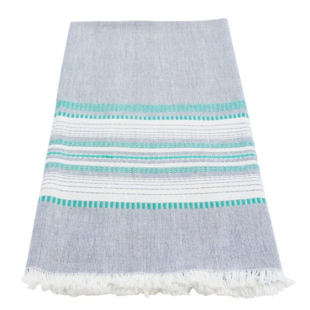 Cotton Kitchen Towel - Chambray Slate and Teal Stripes